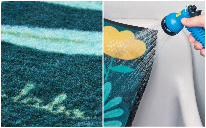 日本千趣會 - mini labo 去泥污腳踏墊-法蘭西花朵-藍綠