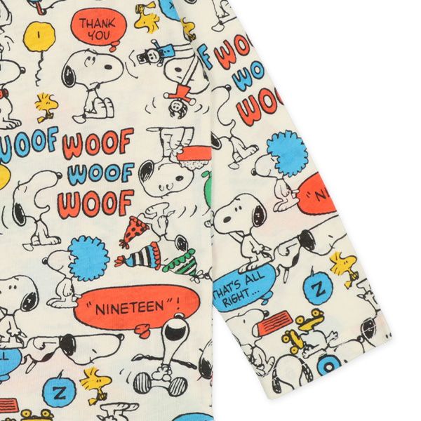 日本西松屋 - 史努比 圓領印花長袖上衣-散步走走-淺粉