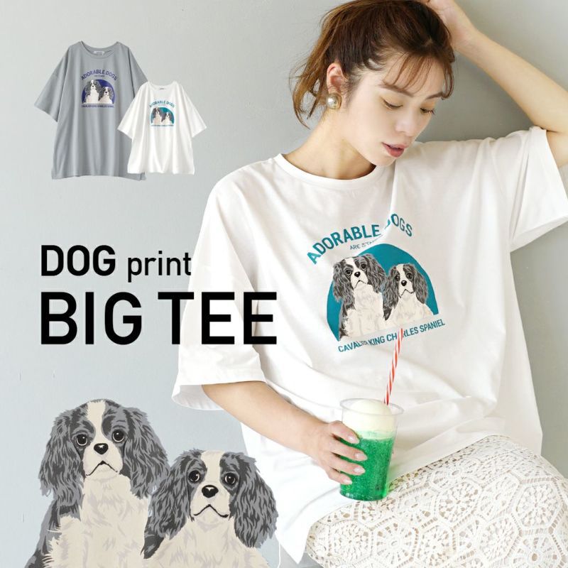 日本 zootie - 棉混落肩狗狗印花短T-白