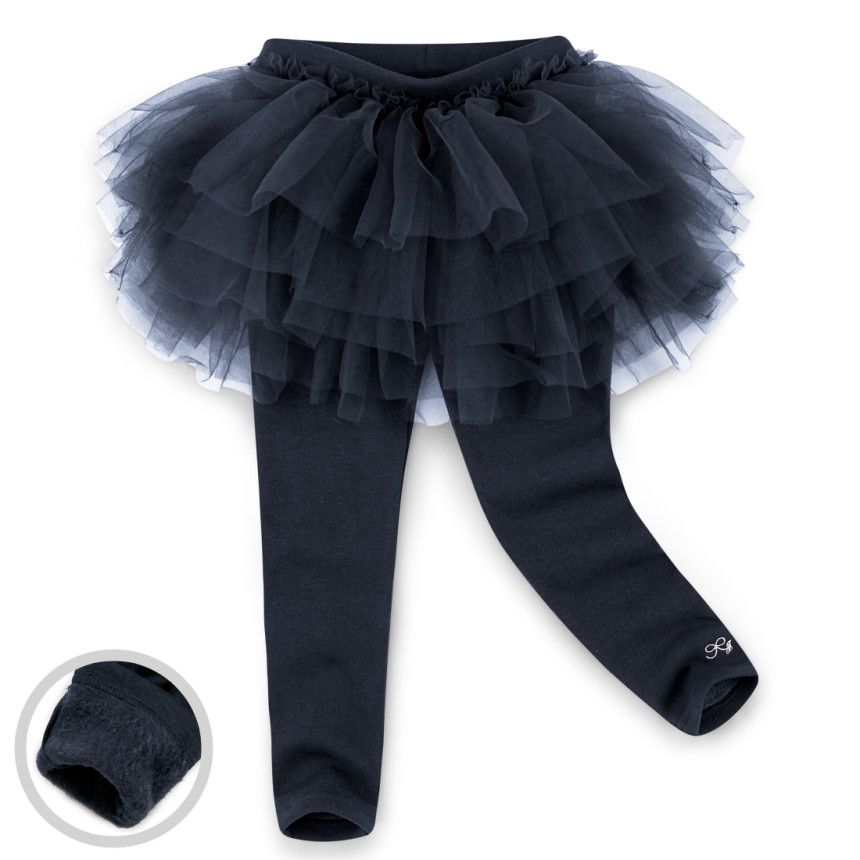 韓國 Jelispoon - (內刷毛)網紗蛋糕裙內搭褲裙-深藍