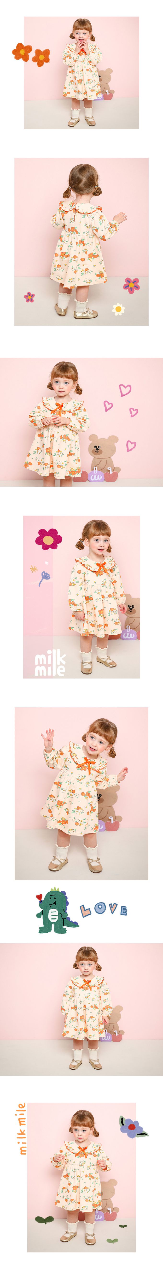 韓國 milk mile - 多彩圓花表情印網紗拼接洋裝