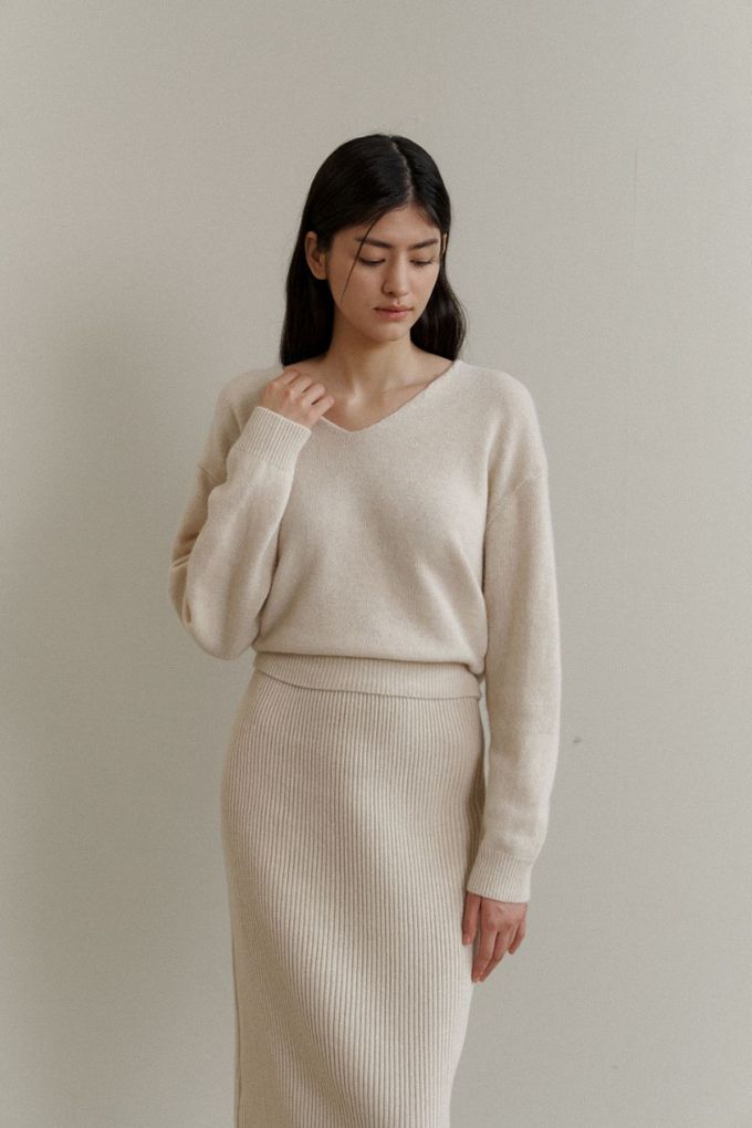 韓國女裝連線 - 彈性混羊毛坑條中長裙-灰 (FREE)