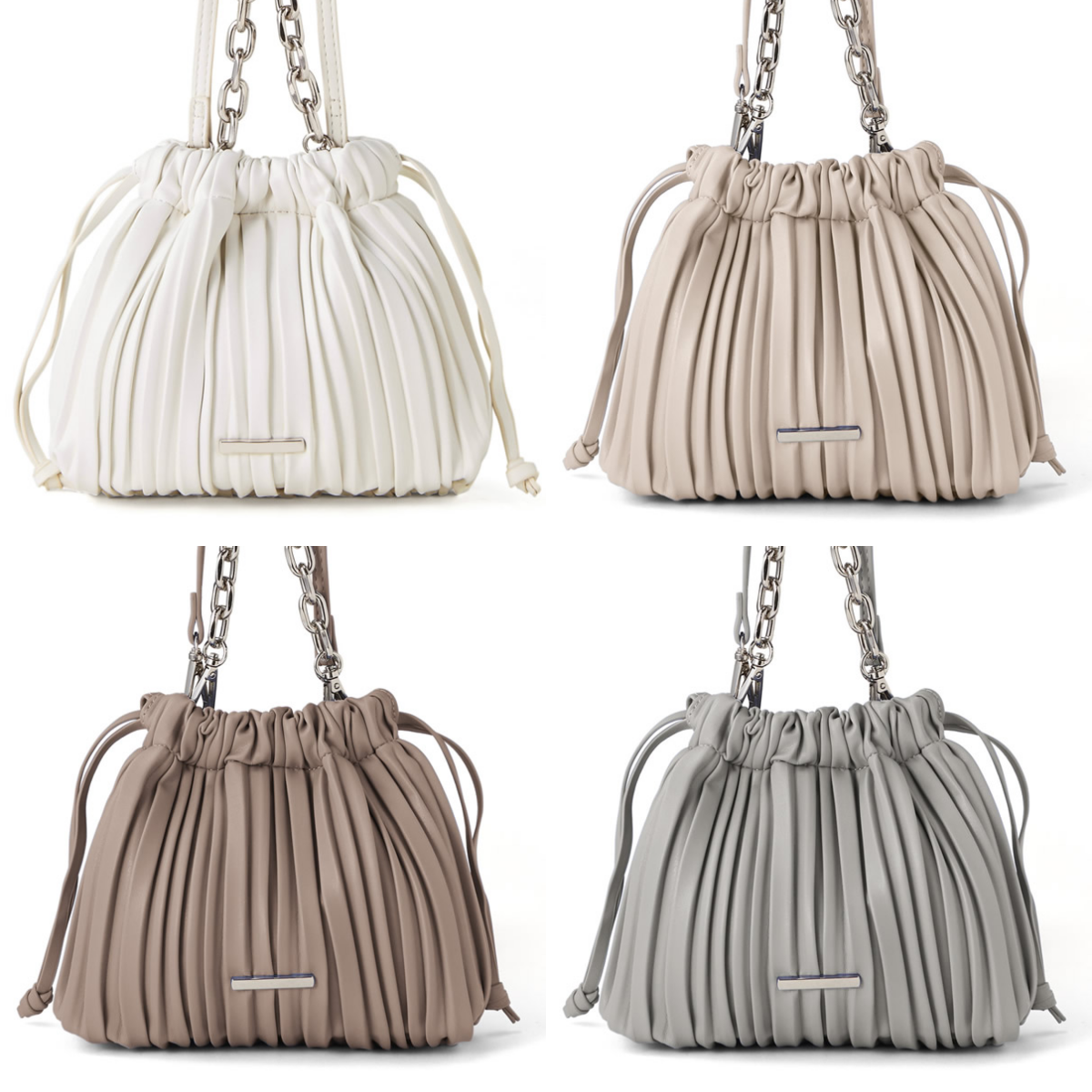 日本 GRL - 2way 百褶束口金屬鏈側背包-白 (17x22x5.5cm)