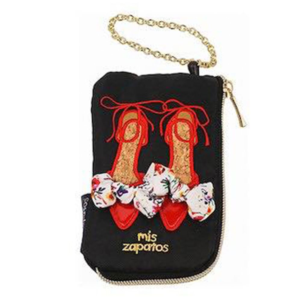 mis zapatos - 美腿零錢包票卡夾(尼龍)-skinny蝴蝶結綁帶-BK黑色 (8*13*2cm)