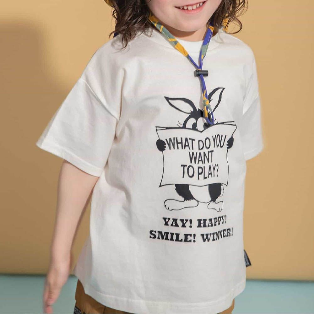 美式復古海報印花T恤-兔兔報紙-白