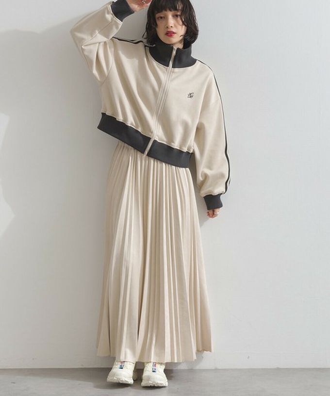 日本 ELENCARE DUE - 麂皮短絨休閒配色運動風夾克-淺摩卡