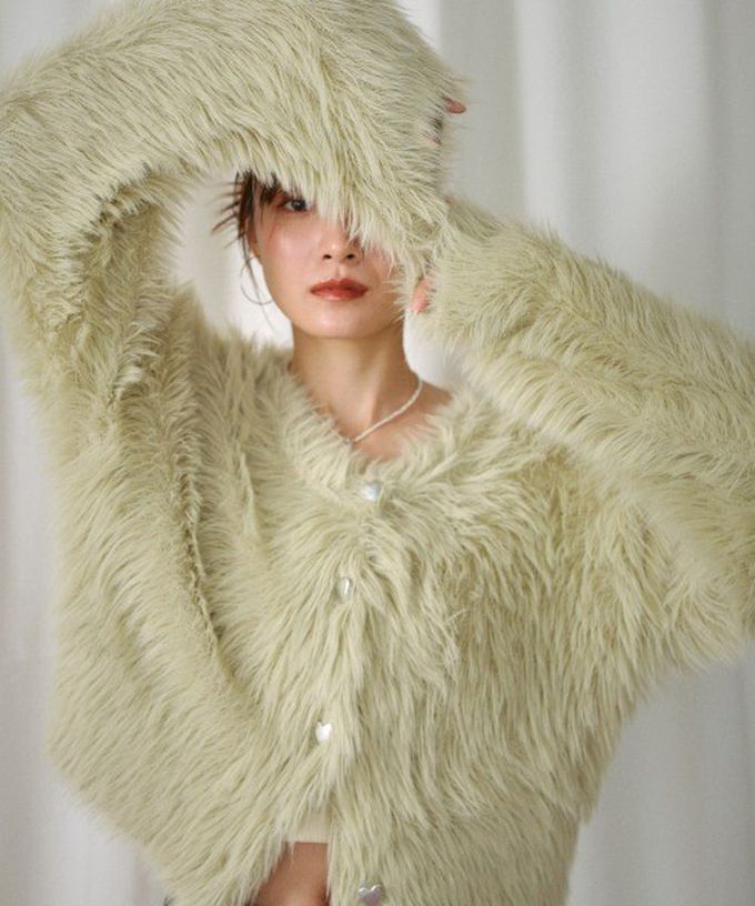 日本 Bab - 奢華毛海愛心扣前後2way開襟衫-長版-淺灰