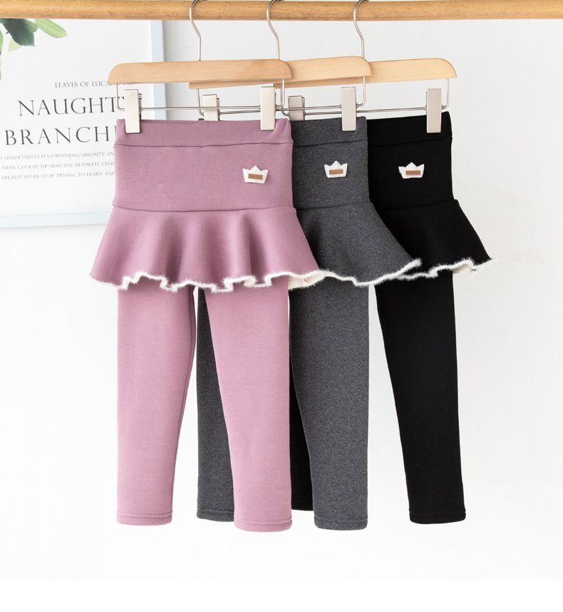 FANMOU - 加絨內搭褲裙-毛毛花邊-粉色