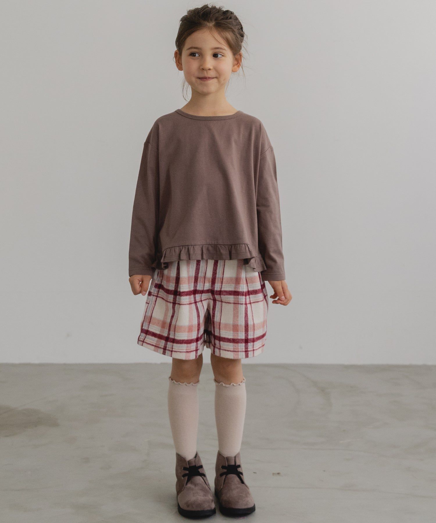 日本 PAIRMANON - 柔棉100% 可愛捲邊薄長袖上衣-桃粉