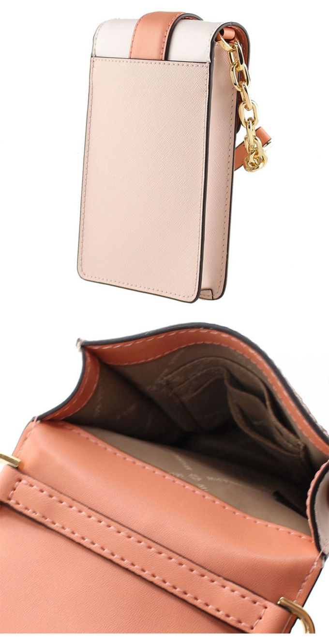 MICHAEL KORS - 拼接皮革手機斜背包-粉配桔條