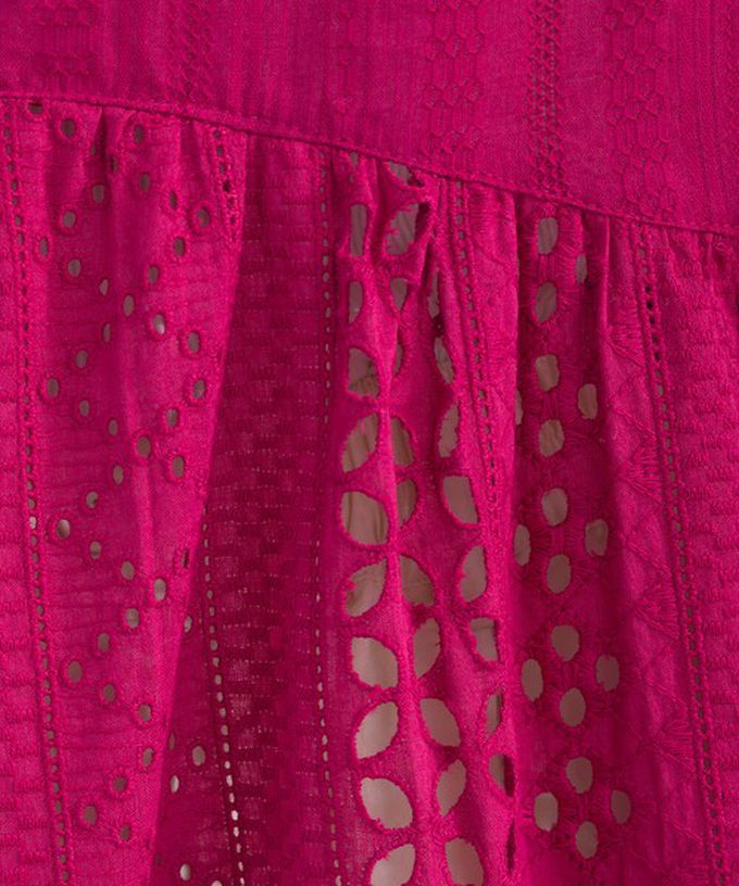 日本 Lupilien - 100%印度棉 柔美緹花長版短袖上衣-炭灰