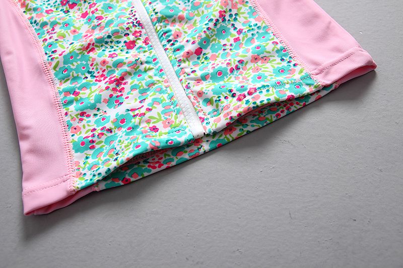 女寶長袖泳裝套裝(附帽子)-滿滿碎花-粉+綠