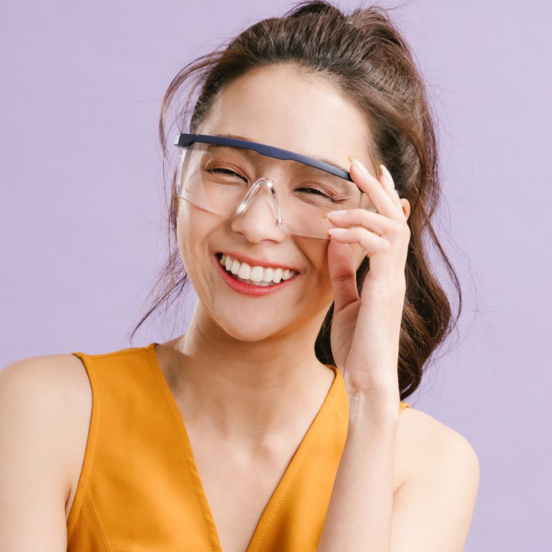 ALEGANT - 霧藍框架質感設計/加大鏡片伸縮鏡腳安全護目眼鏡/防護/全罩式/外掛/防風眼鏡/護眼首選/防飛沫/防灰塵