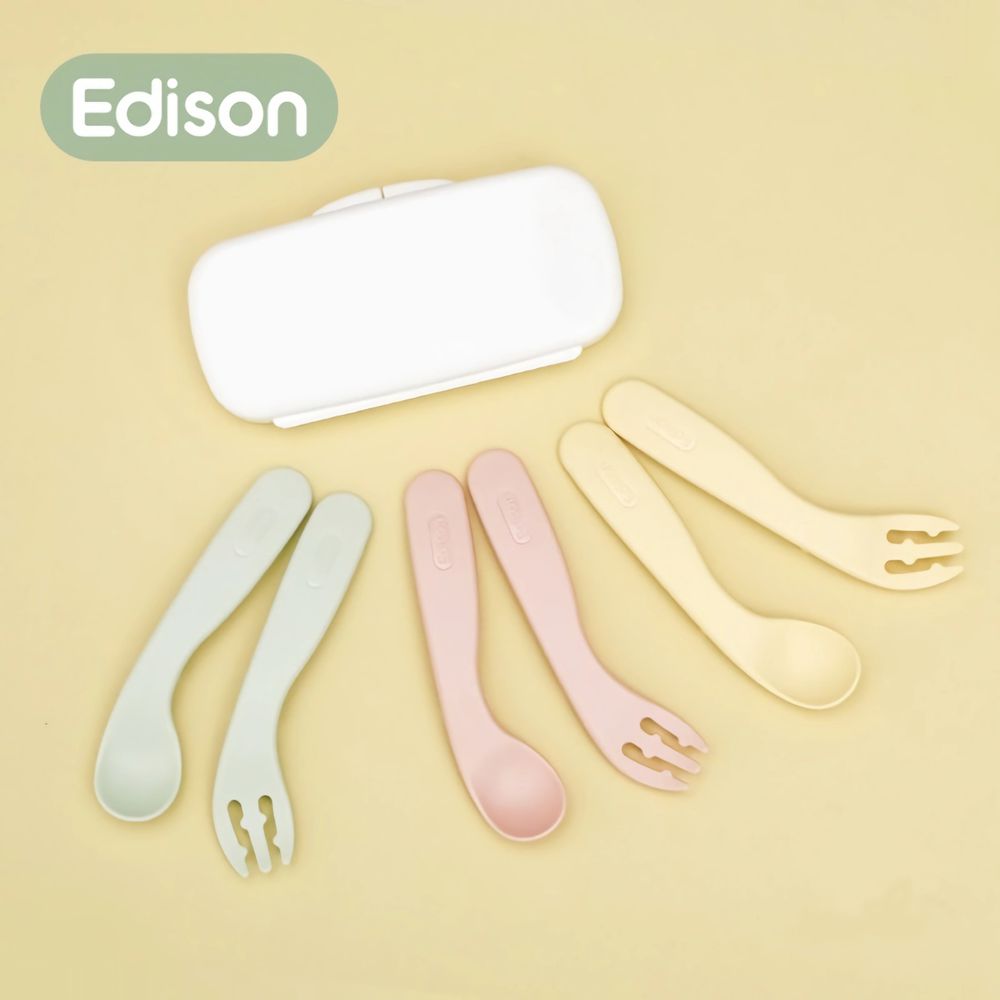 EDISON 愛迪生 - 幼兒自主彎彎湯叉 (防汙支架式) 9M-粉色