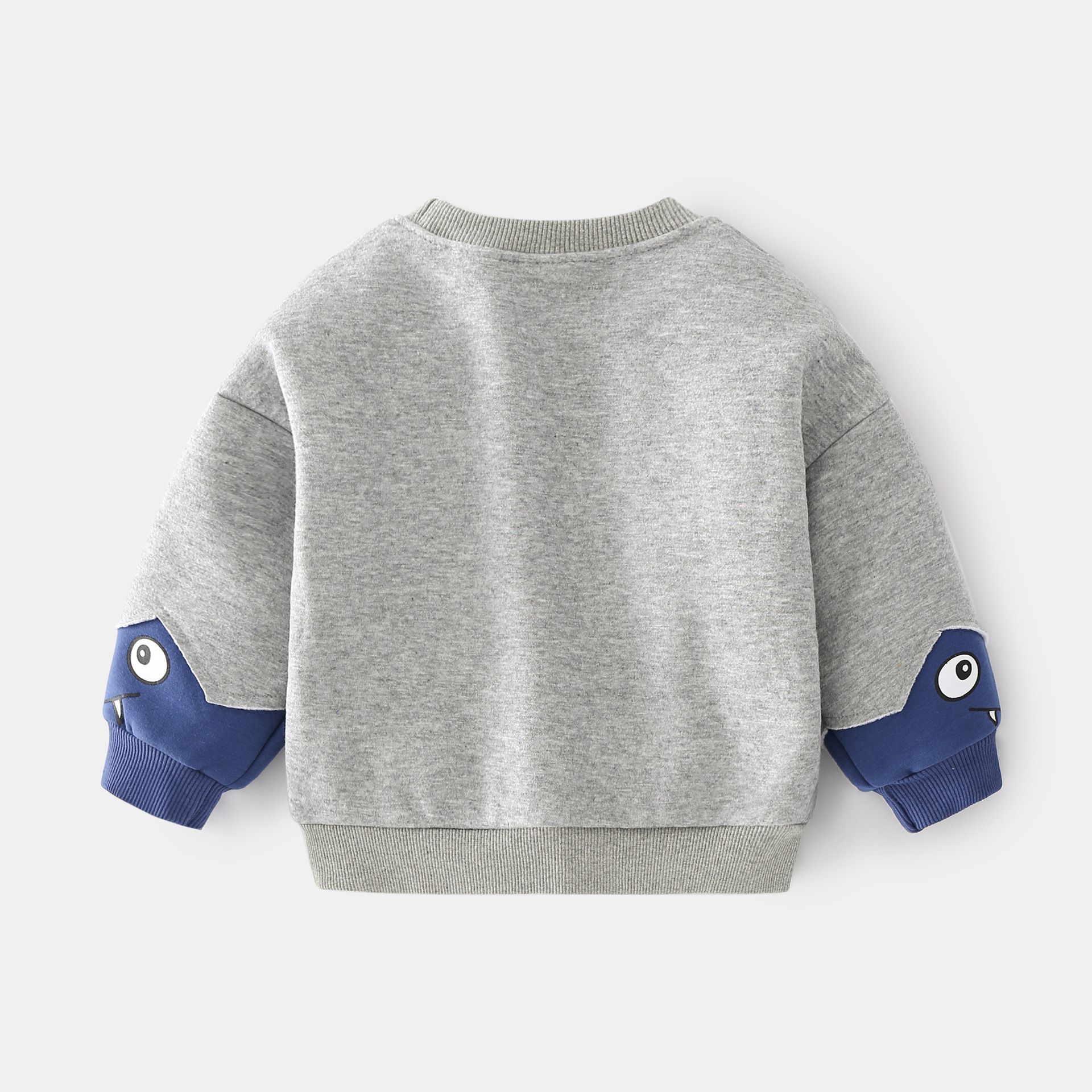 WELLKIDS - 加絨圓領長袖上衣-英文字恐龍-灰色