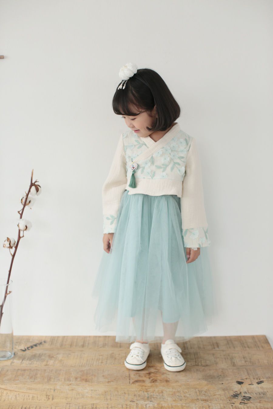 韓國 Dalla - 片片花朵流蘇2件式生活韓服-薄荷綠