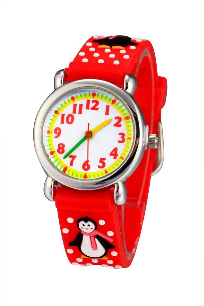 3D立體卡通兒童手錶-經典小圓錶-紅色企鵝