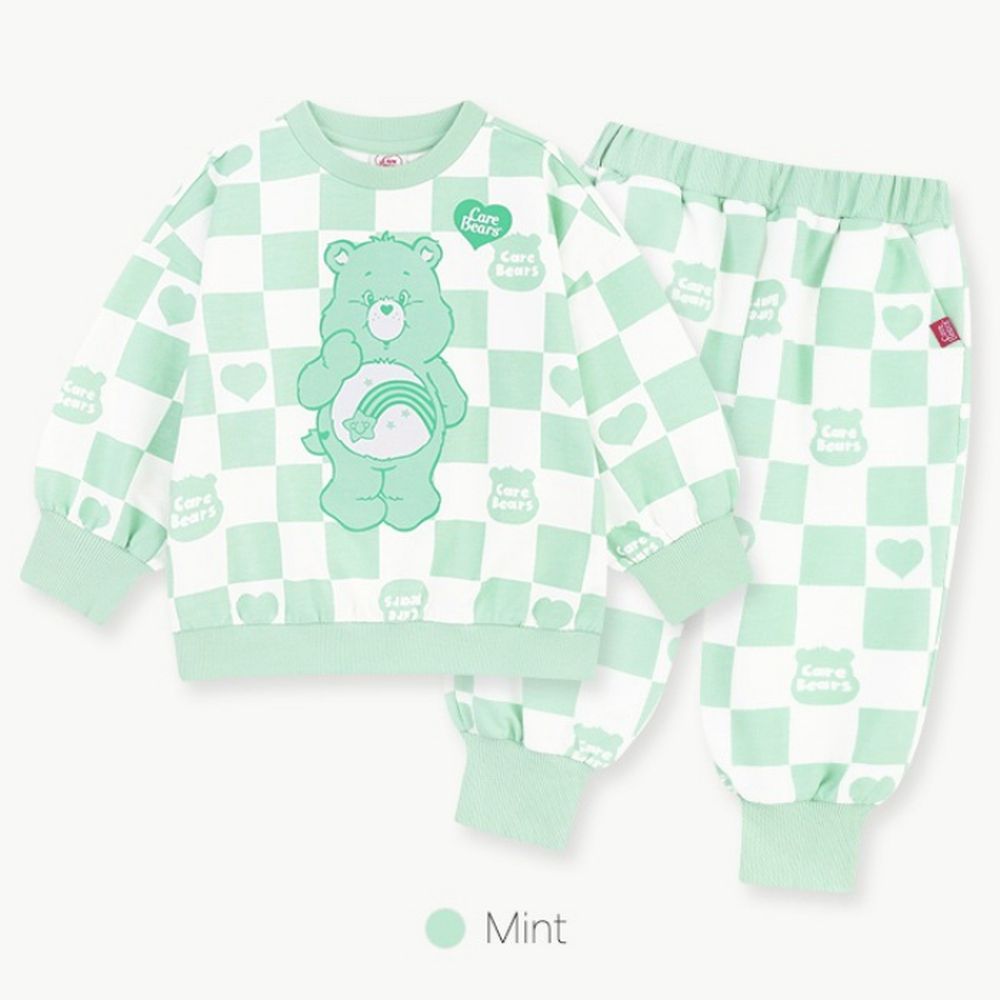 聯名款熊熊流星印棋盤格紋長袖套裝-薄荷綠