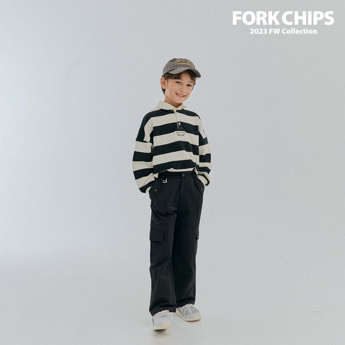 韓國 FORK CHIPS - 極簡翻領寬條紋寬鬆長袖上衣-象牙白X黑