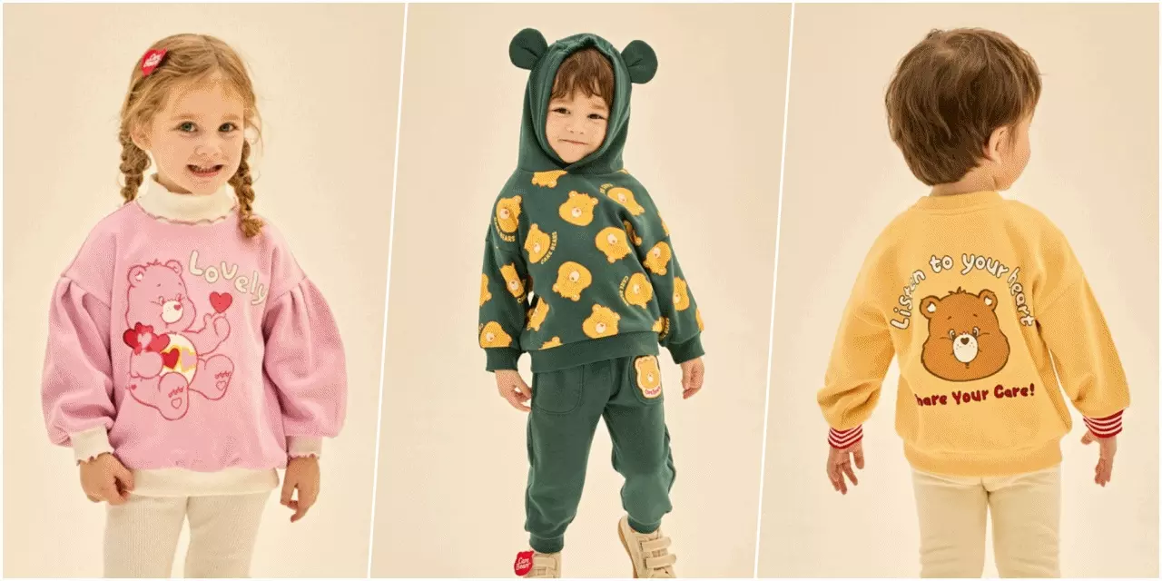 韓國 Care Bears - 聯名款方塊格印內刷毛連身洋裝-紅X白