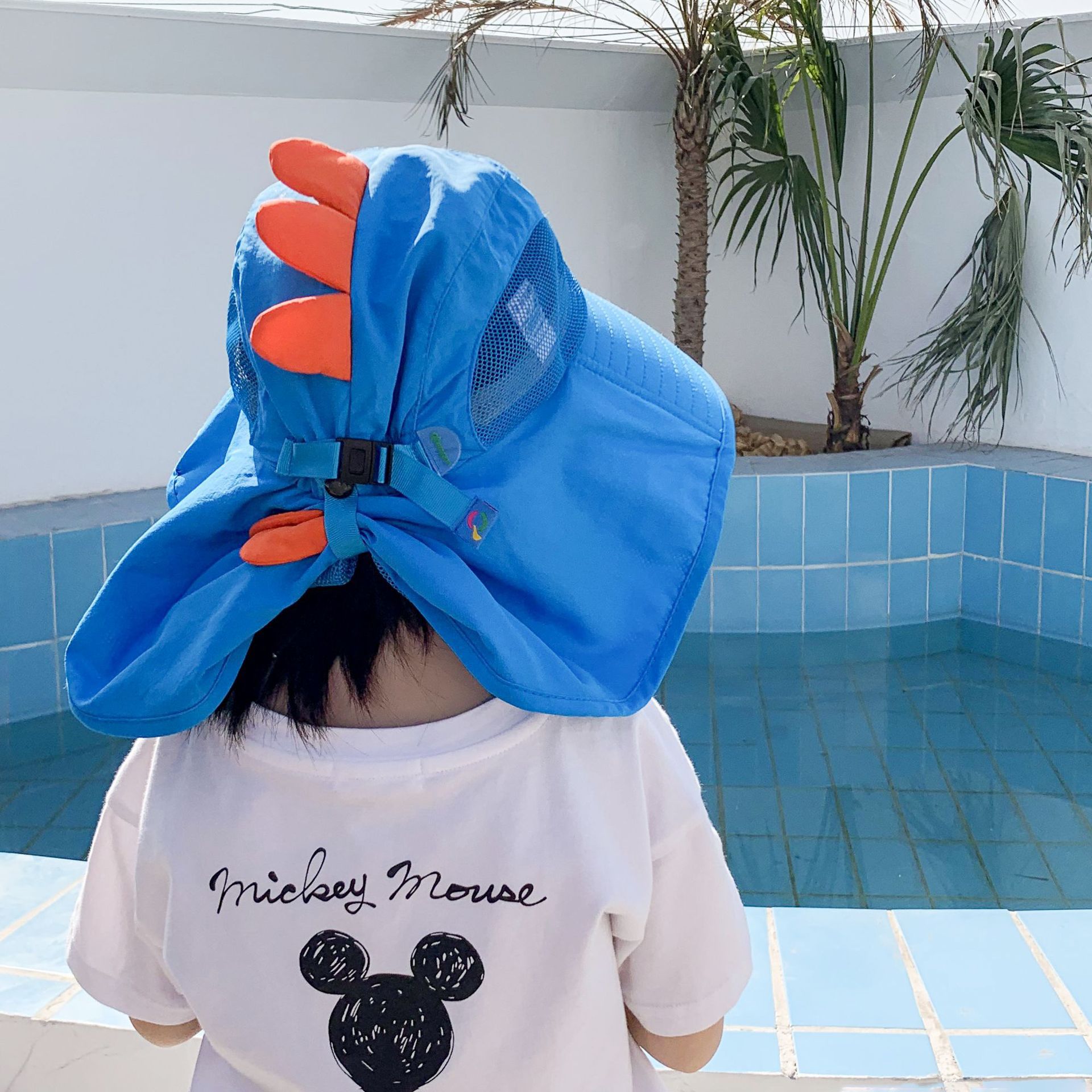 兒童立體大帽簷遮陽漁夫帽-恐龍-藍綠色 (建議2-8歲)