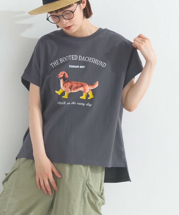 日本 Lupilien - 16OE天竺棉 臘腸狗印花短袖上衣-白