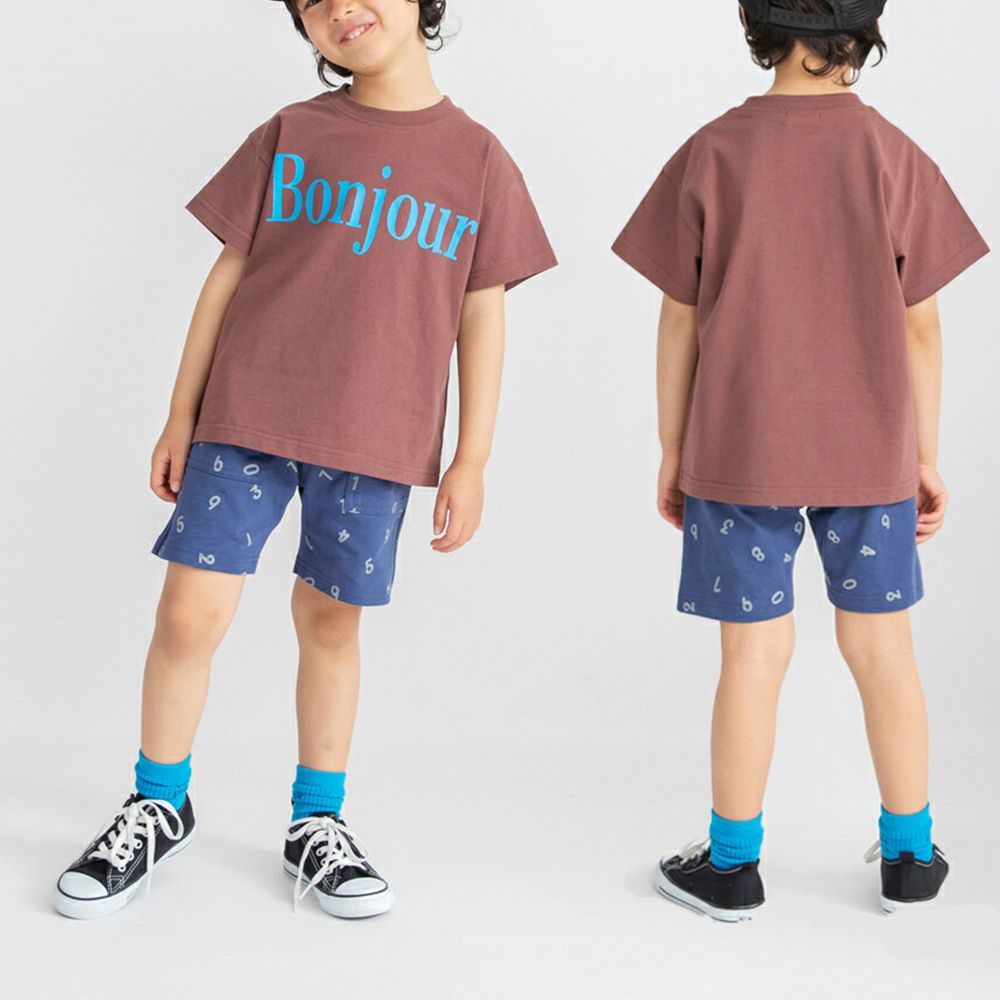 舒適棉印花短袖上衣-Bonjour-咖啡