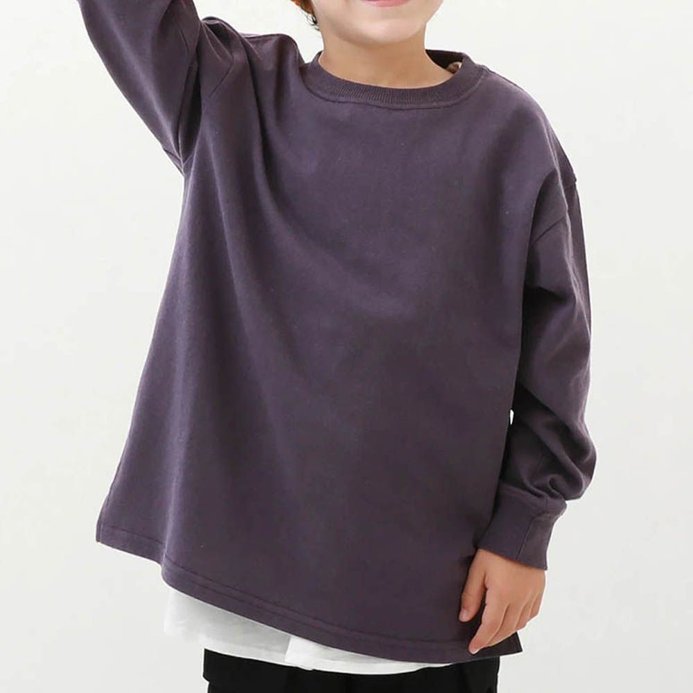 純棉耐洗百搭廓形長袖上衣-深灰紫