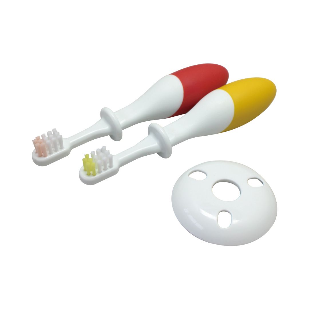 akachan honpo - always乳齒用防吞牙刷(好好握)-2支組-紅色＋黃色 (6個月以上)