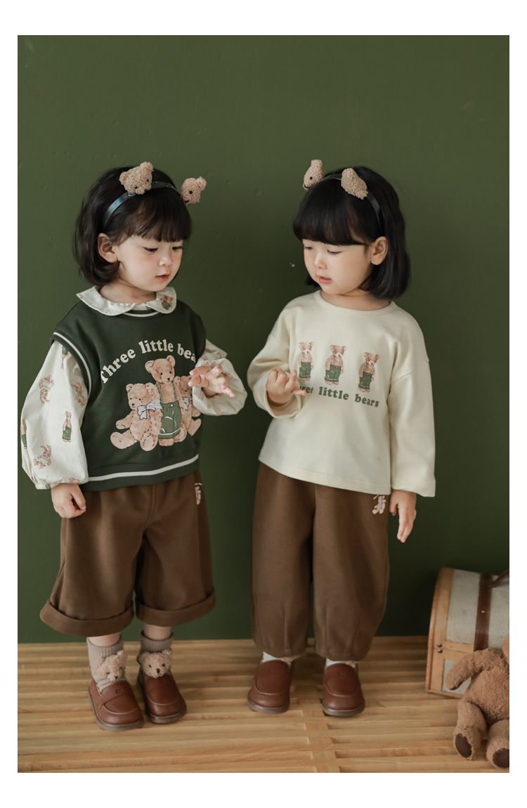 腰鬆緊五分百搭寬褲-熊熊-綠色