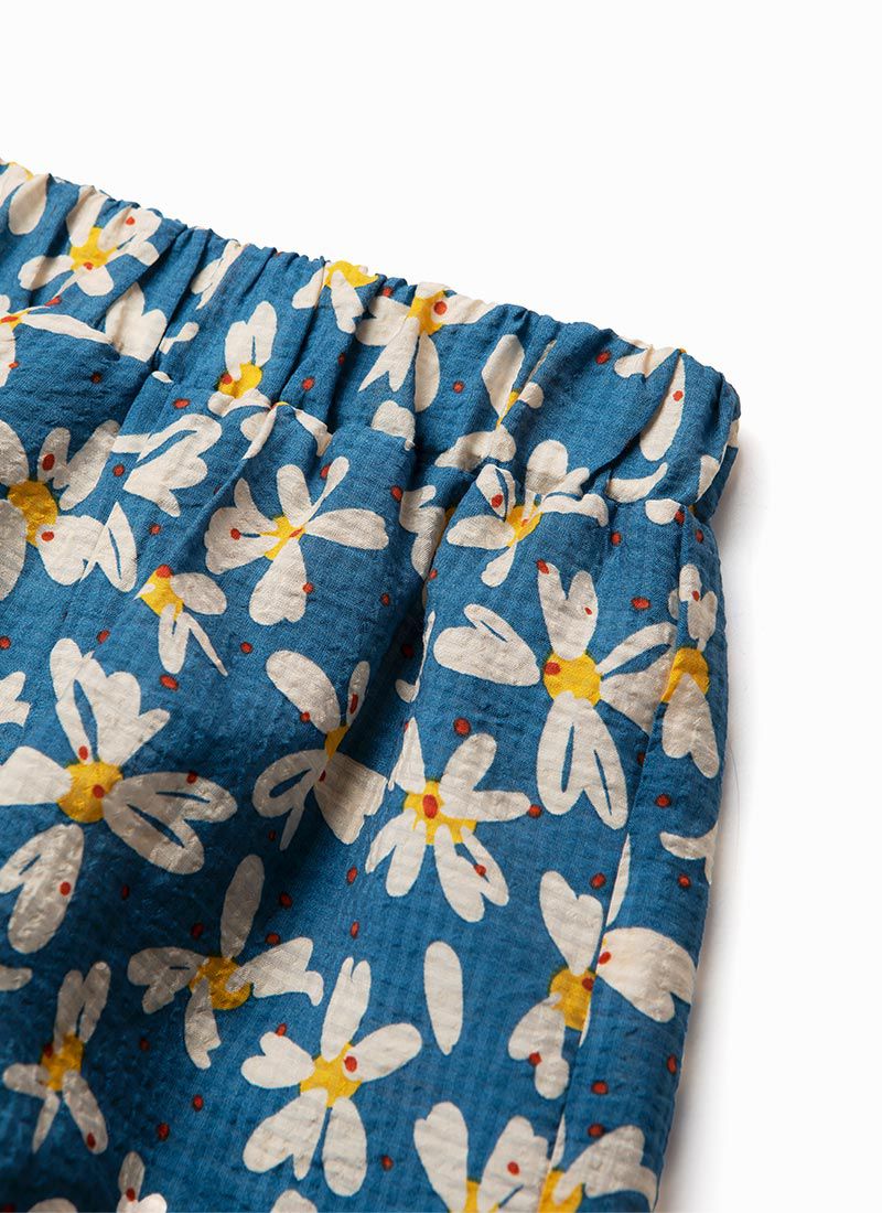 韓國 OZKIZ - 鬆緊腰白色花朵縮口褲