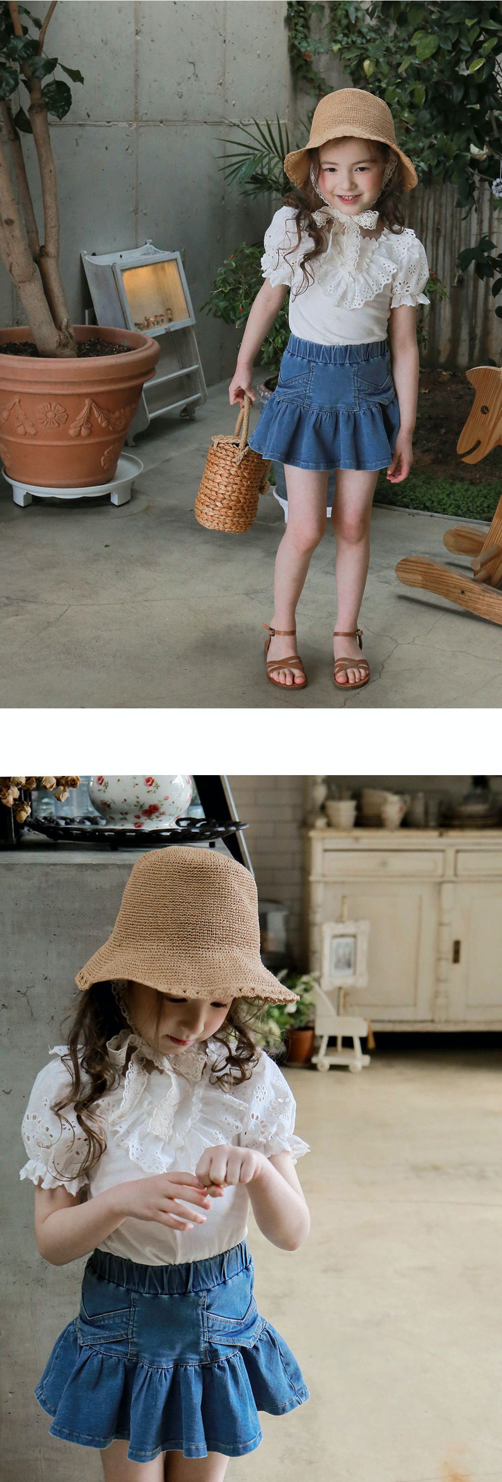 韓國 PuellaFLO - 荷葉裙襬牛仔褲裙-深藍