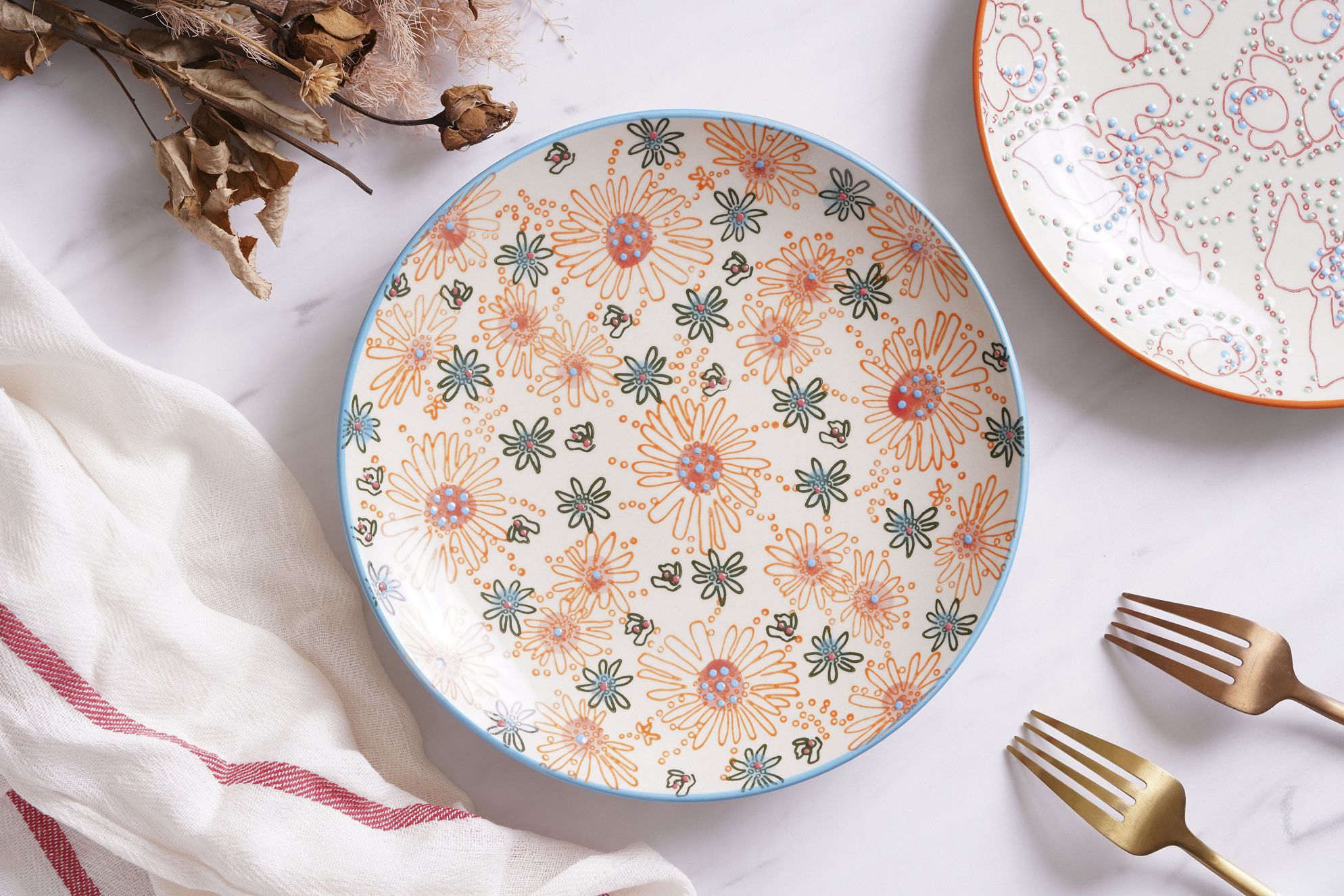 法國 Chehoma - 點繪花點-8吋盤 (直徑20cm)-4入