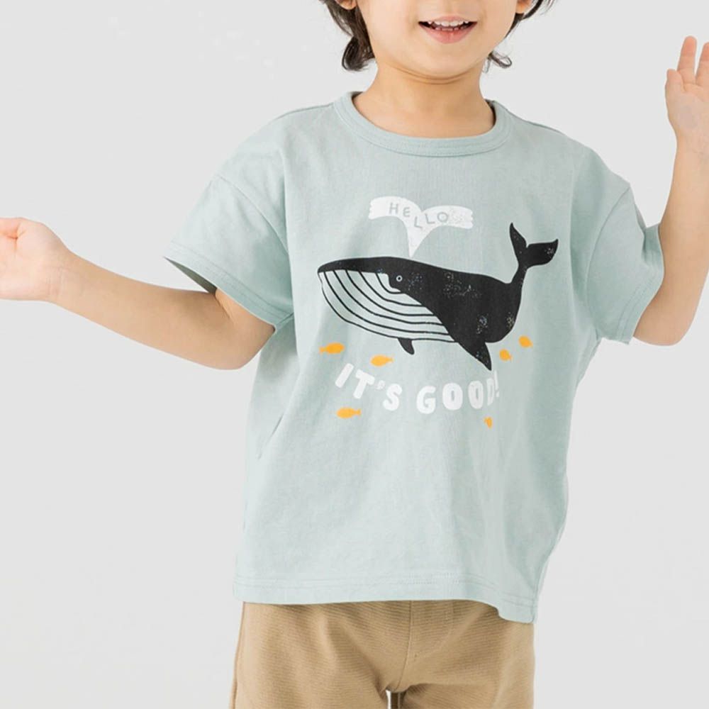 100%棉 印花柔軟短袖上衣-鯨魚-薄荷綠