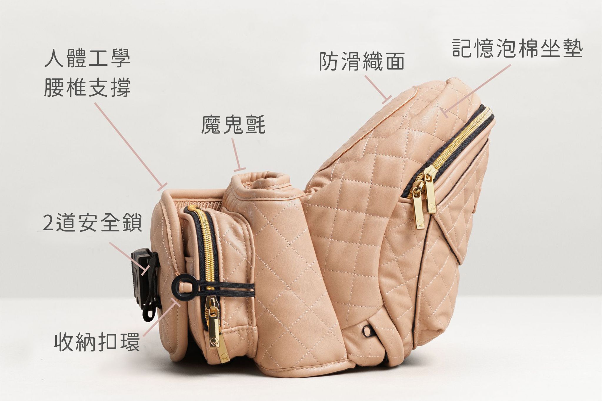 美國Tushbaby - 精品腰凳包-純素皮革_金 (19*10*9.5cm(+/-5%))