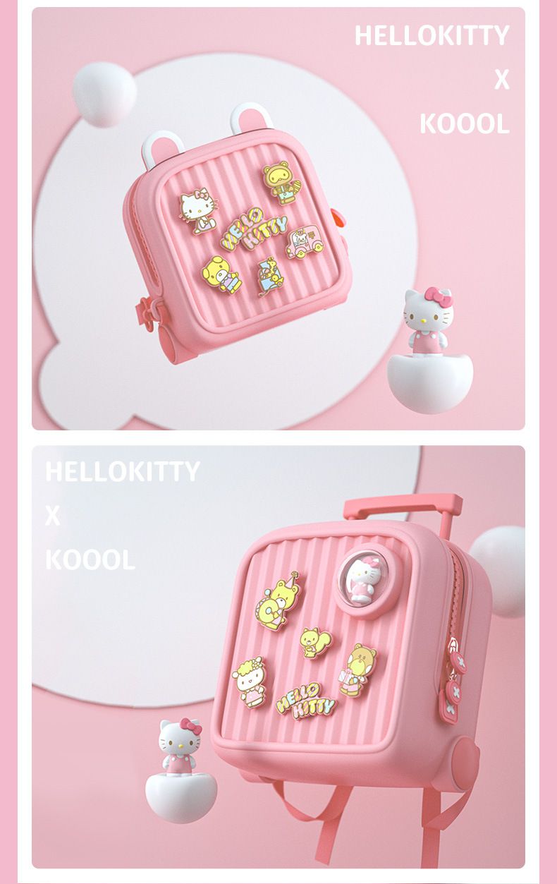 卡通DIY可拆式兒童後背包/小方包(有拉桿)-卡通人物-HELLO KITTY-粉色 (29.2x17.8x28.5cm)-適合3-8歲