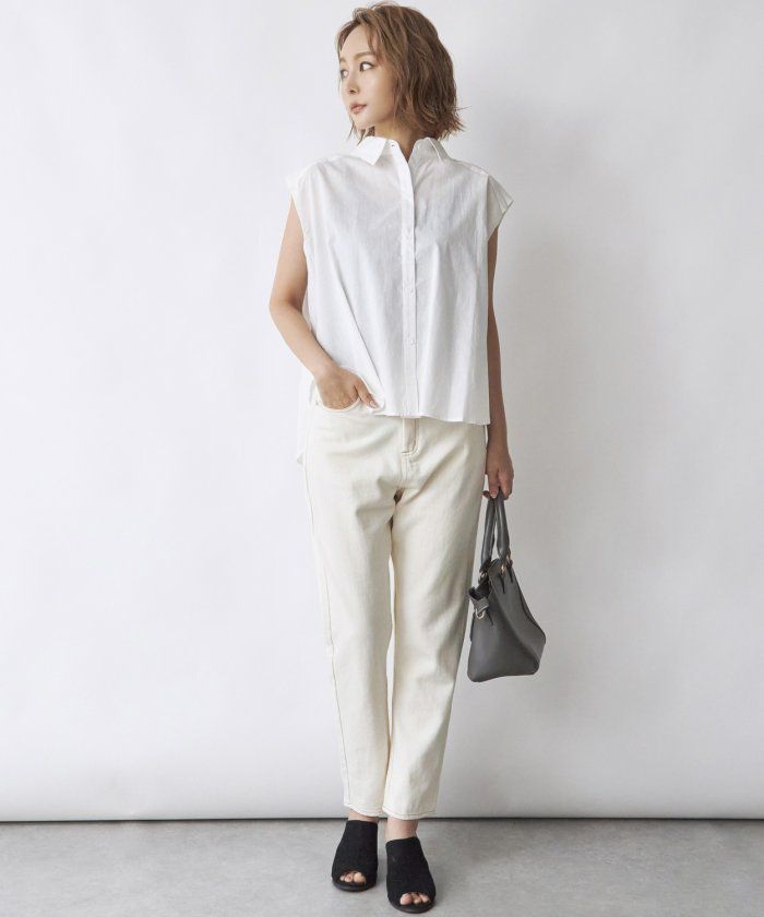 日本 Rejoule - 率性修身前短後長無袖襯衫-綠 (M(Free size))