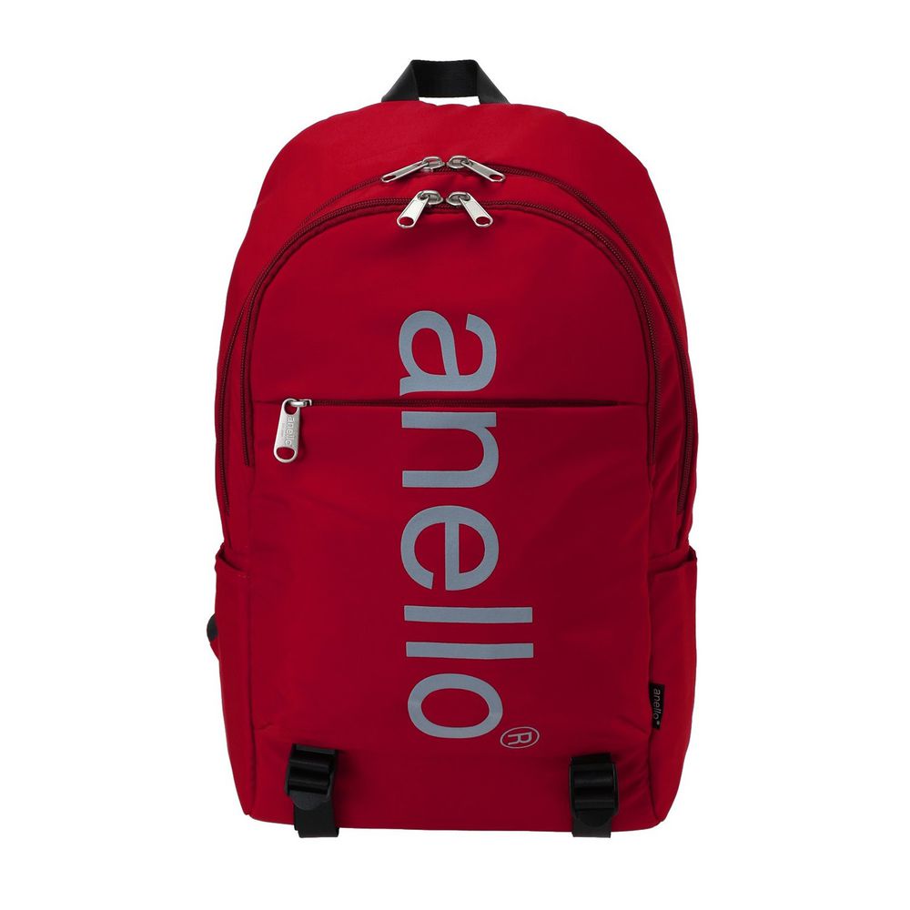 日本 Anello - 大LOGO膠印多收納機能型後背包-Regular大尺寸-RE紅色