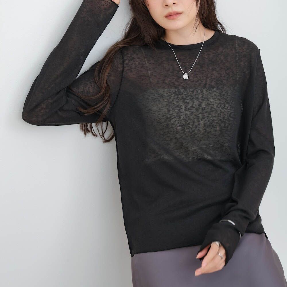率性混色感微透膚長袖上衣-黑