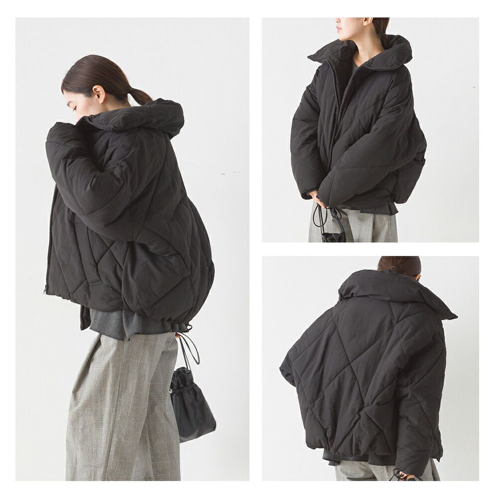 日本 OMNES - 超大翻領俐落溫暖羽絨外套-黑