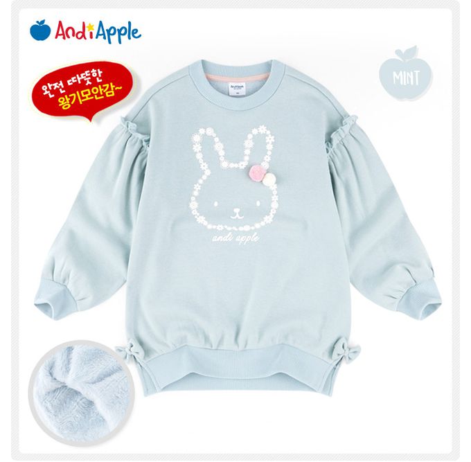 韓國 AndiApple - 花形兔兔內刷毛長版內搭褲套裝-蘇打藍X深藍