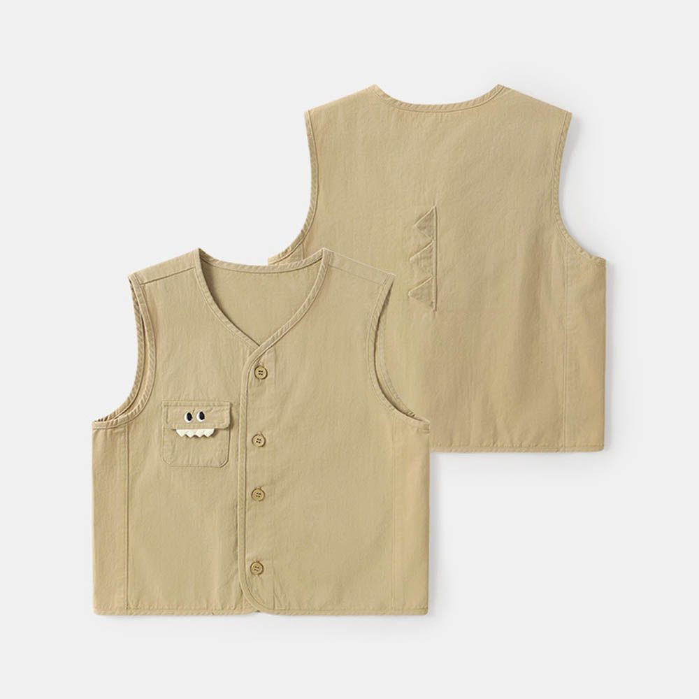 純棉百搭背心-立體恐龍-卡其色