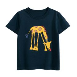27KIDS - 純棉短袖上衣-低頭長頸鹿-藏青