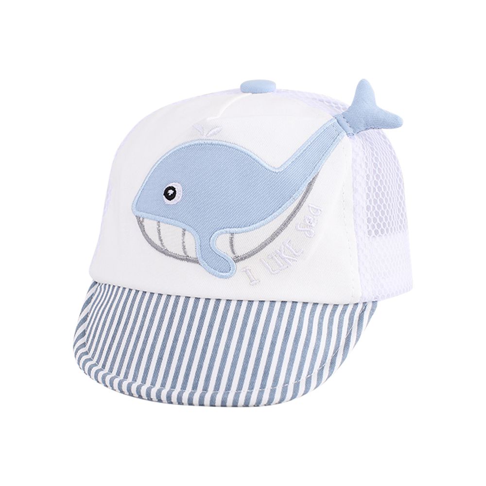 JoyNa - 寶寶遮陽帽 嬰兒棒球帽 透氣網格鴨舌帽 鯨魚立體尾巴-白色