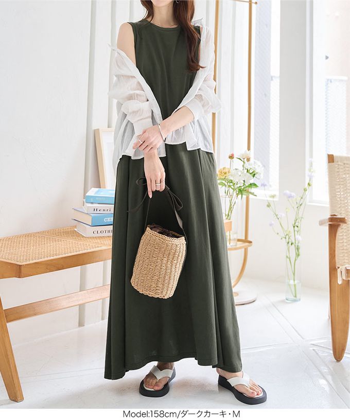 日本 Kobe Lettuce - 抗透汗 優雅A字無袖洋裝(附bra)-灰