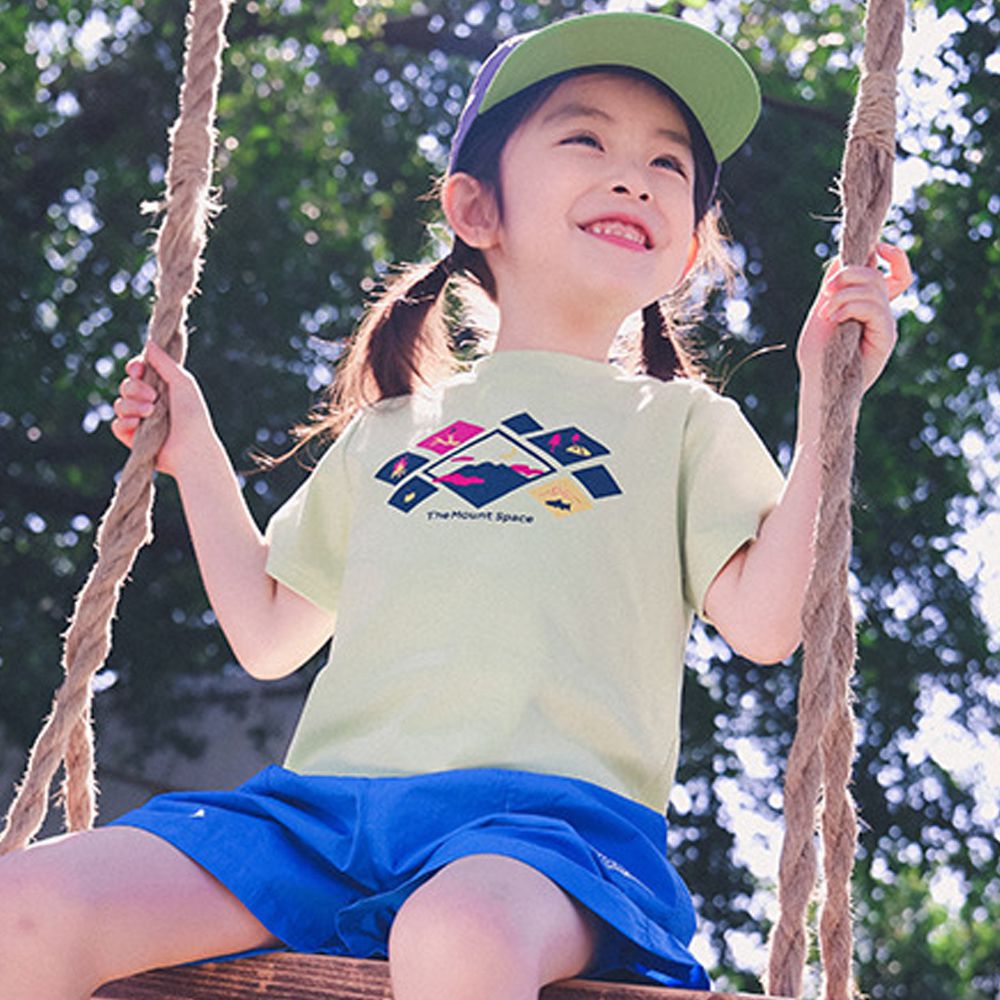 棉質圓領短袖上衣-山野菱格-黃綠