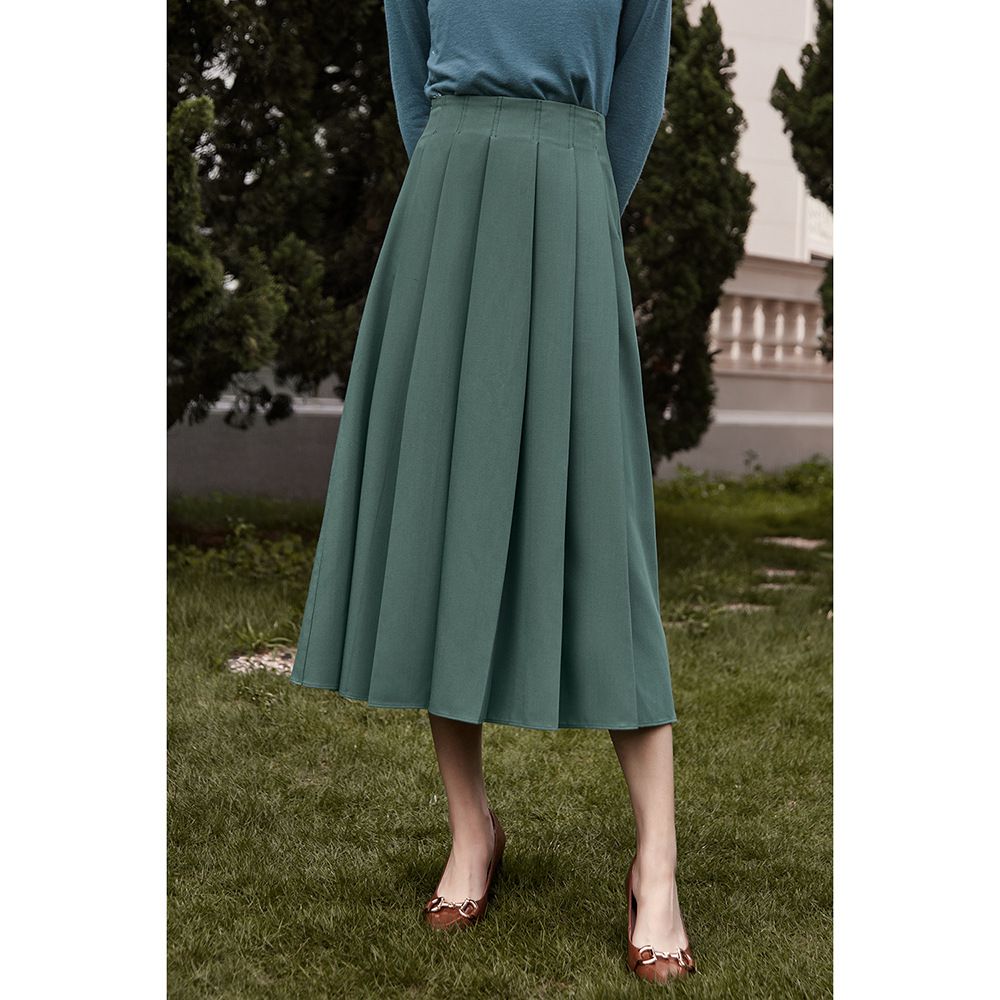 百褶高腰半身裙-薄荷綠