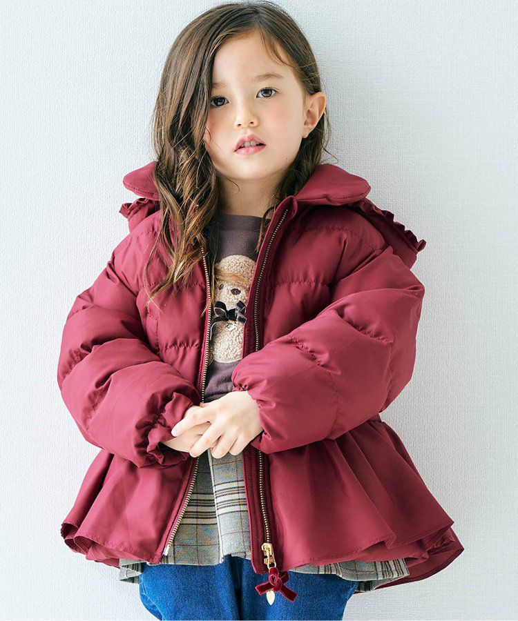 日本 apres les cours - [女孩最愛]愛心金釦夢幻荷葉鋪棉外套-酒紅