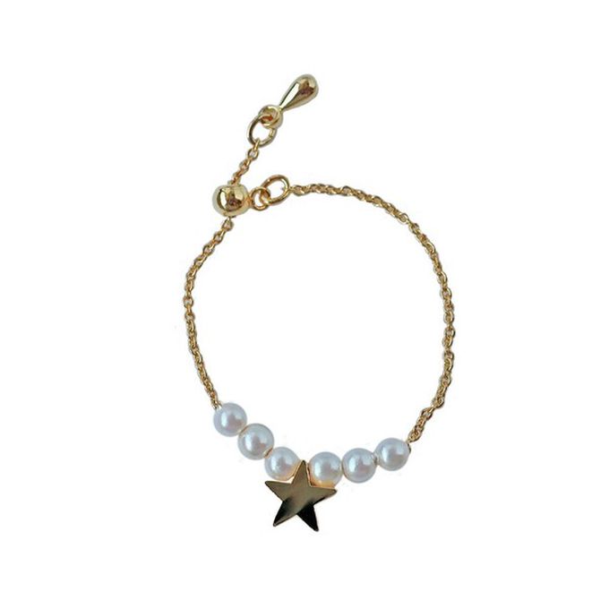 日本 Melody Accessory - 日本製 甜美珍珠18K金戒指鏈環-(可調戒圍)-星星