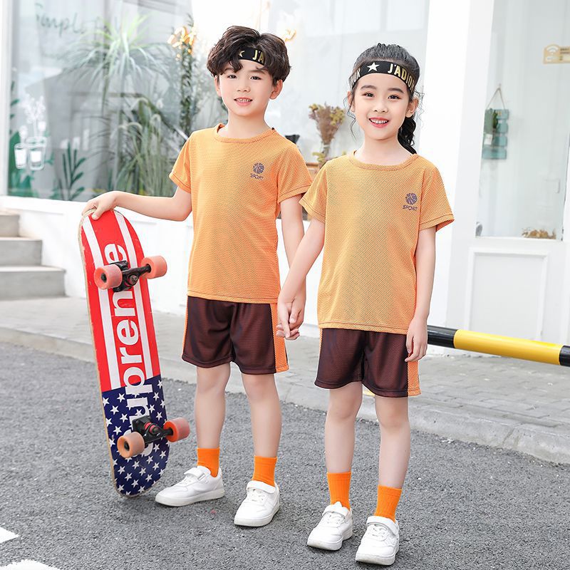 兒童速乾網眼短袖運動套裝-Sport籃球-淺灰色